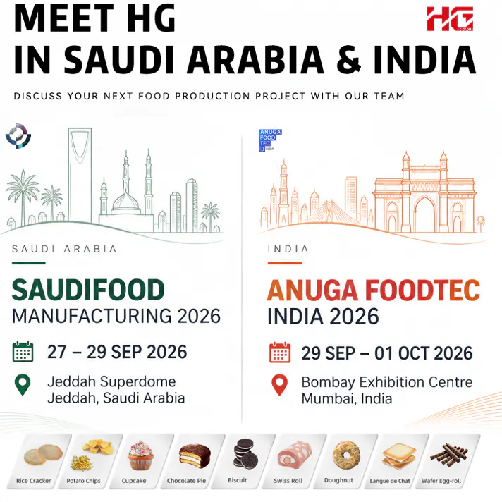 Зустрічайте HG Food Machinery на Saudi Food Manufacturing 2026 і Anuga FoodTec India 2026